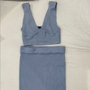 Blue Ribbed Skirt Set